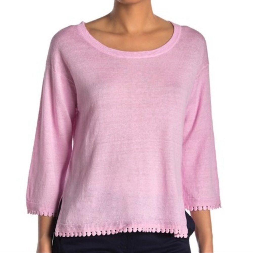 NWT J. Crew Linen Pompom Picador Pink Sweater